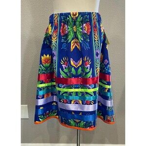 Native American style blue floral ribbon skirt, size 35-40"